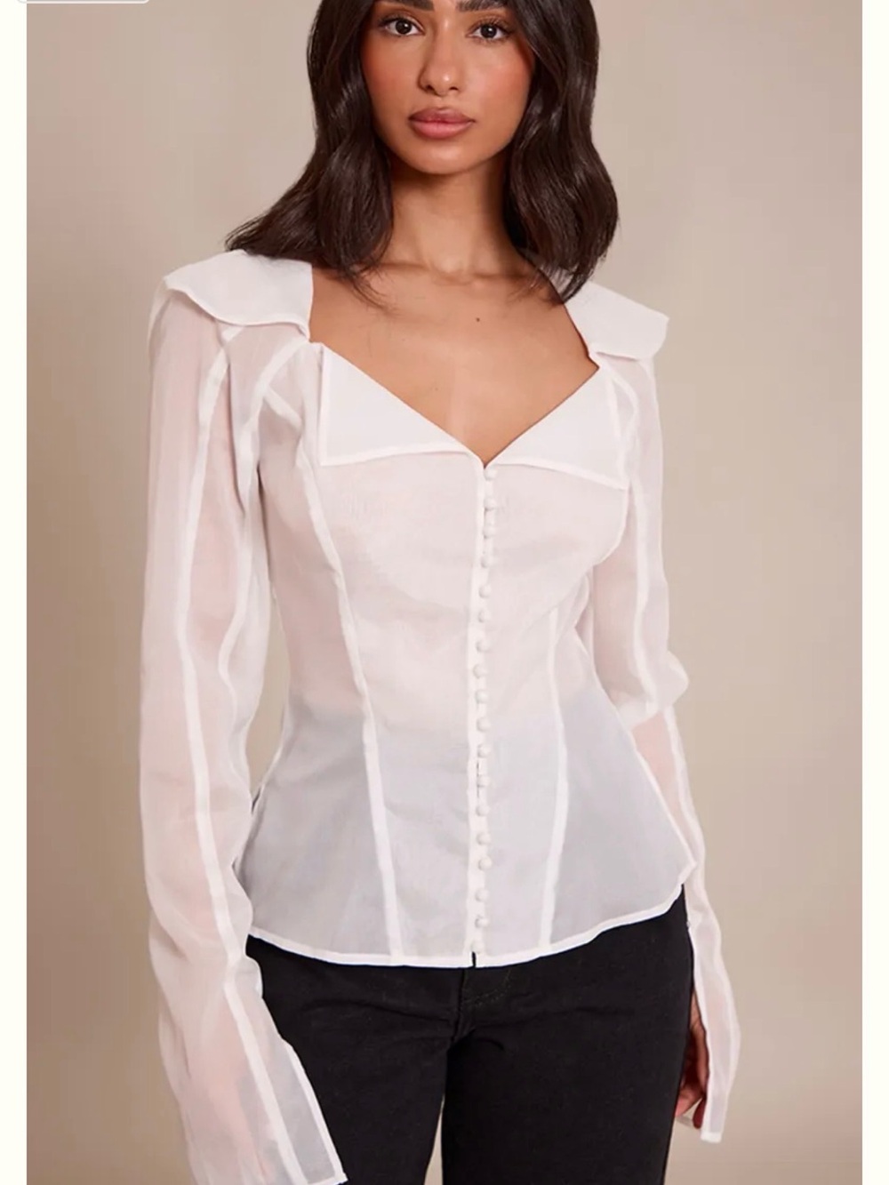 PrettyLittleThing White Sheer Corset-Style Button Blouse